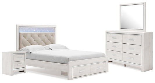 Altyra Queen Panel Storage Bed with Mirrored Dresser and Nightstand