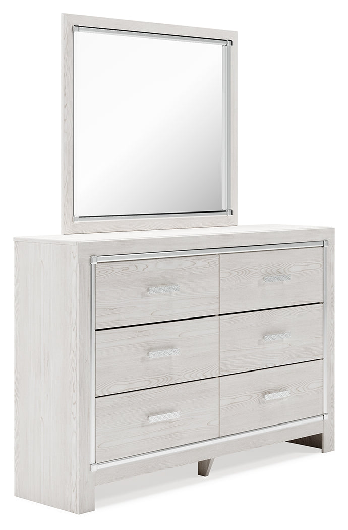 Altyra King Upholstered Panel Bed, Dresser, Mirror, and Nightstand