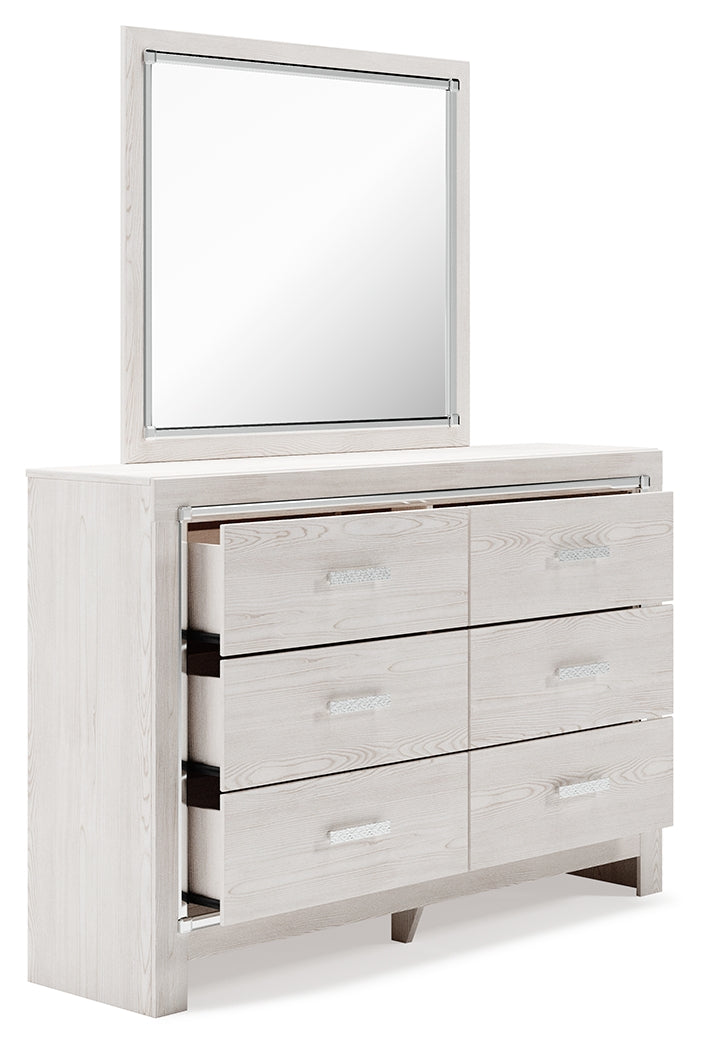 Altyra King Upholstered Panel Bed, Dresser, Mirror, and Nightstand