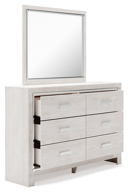 Altyra Queen Upholstered Panel Storage Bed, Dresser and Mirror