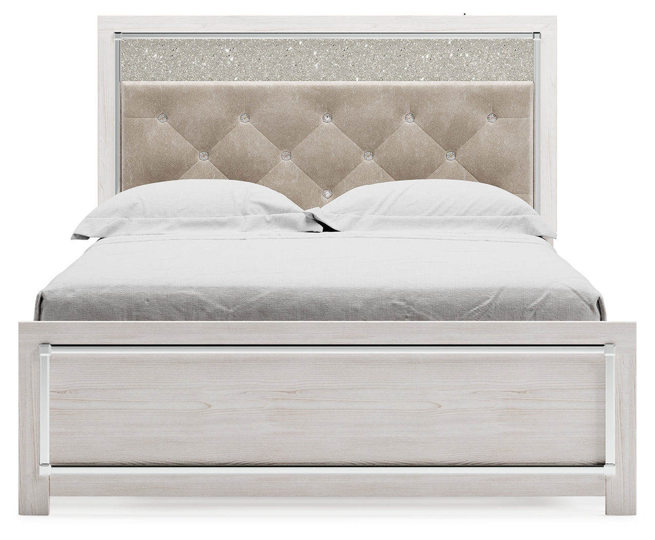 Altyra Queen Upholstered Panel Bed, Dresser and Mirror