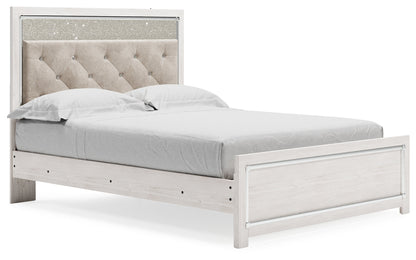 Altyra Queen Upholstered Panel Bed, Dresser, Mirror, and Nightstand