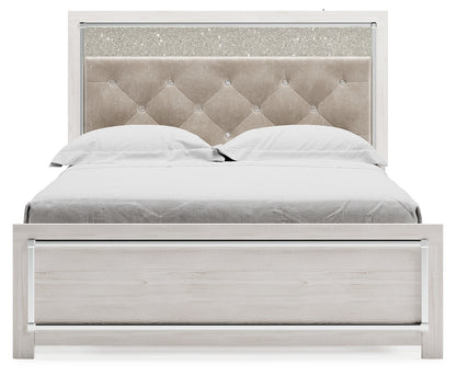 Altyra Queen Upholstered Panel Bed, Dresser, Mirror, and Nightstand