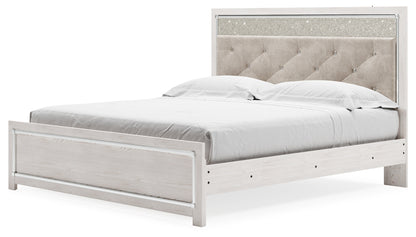 Altyra King Upholstered Panel Bed, Dresser, Mirror, and Nightstand