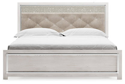 Altyra King Upholstered Panel Bed, Dresser, Mirror, and Nightstand