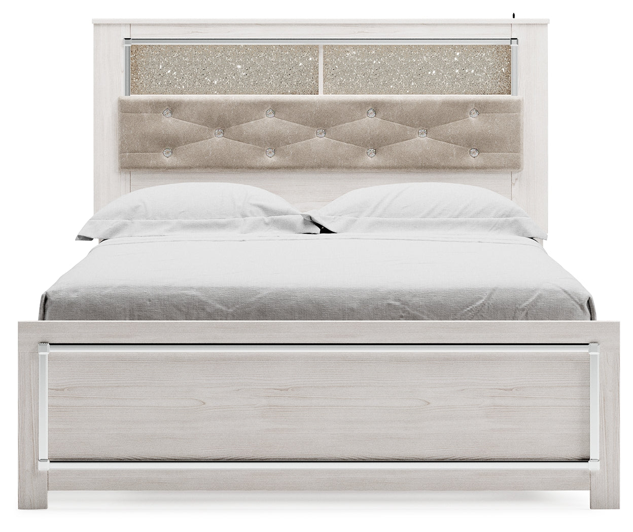 Altyra Queen Upholstered Panel Bed, Dresser and Mirror