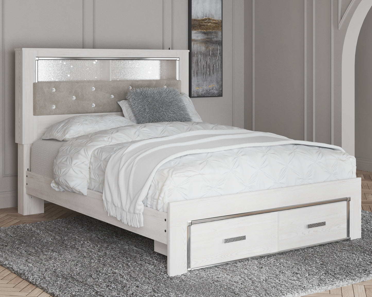 Altyra Queen Upholstered Bookcase Bed with Storage