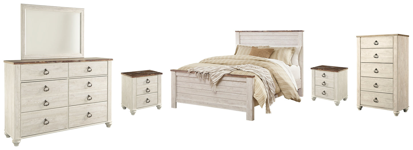 Willowton Queen Panel Bed, Dresser, Mirror, Chest and 2 Nightstands