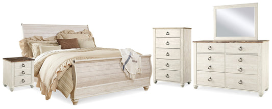 Willowton King Sleigh Bed, Dresser, Mirror, Chest and 2 Nightstands