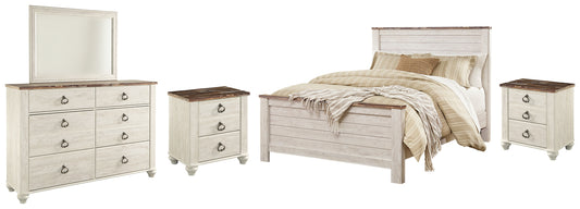 Willowton Queen Panel Bed, Dresser, Mirror and 2 Nightstands