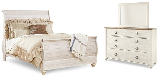 Willowton Queen Sleigh Bed, Dresser and Mirror