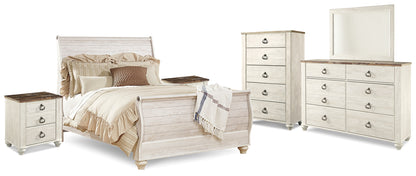 Willowton Queen Sleigh Bed, 2 Dressers, Mirror, Chest and 2 Nightstands