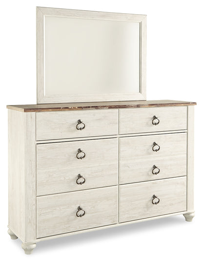 Willowton Full Panel Bed, Dresser, Mirror, 2 Chests and nightstand