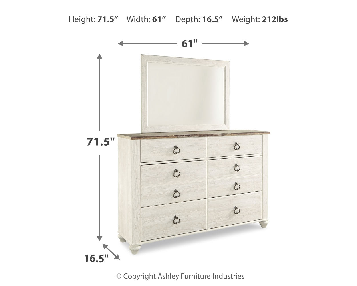 Willowton Queen Sleigh Bed, Dresser, Mirror, Chest and Nightstand