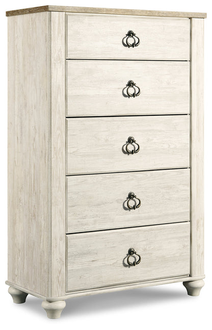 Willowton Queen Sleigh Bed, Dresser, Mirror, Chest and Nightstand