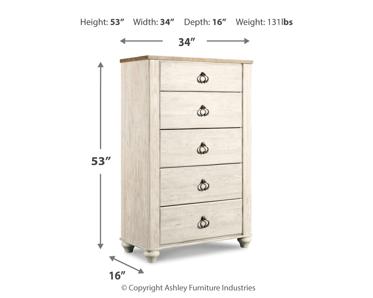 Willowton Full Panel Bed, Dresser, Mirror, 2 Chests and nightstand