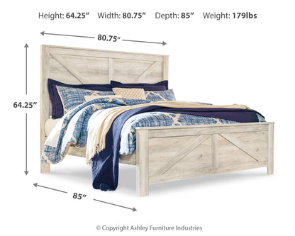 Bellaby King Crossbuck Panel Bed, Dresser, Mirror, and Nightstand