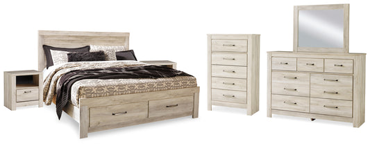 Bellaby King Storage Bed, Dresser, Mirror, Chest and 2 Nightstands