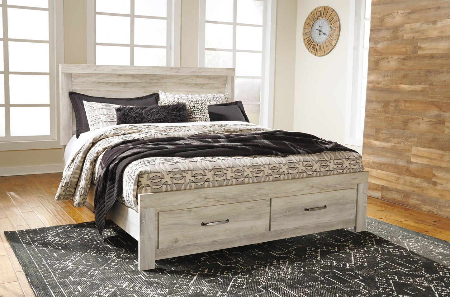 Bellaby King Panel Storage Bed, Dresser, Mirror and 2 Nightstands