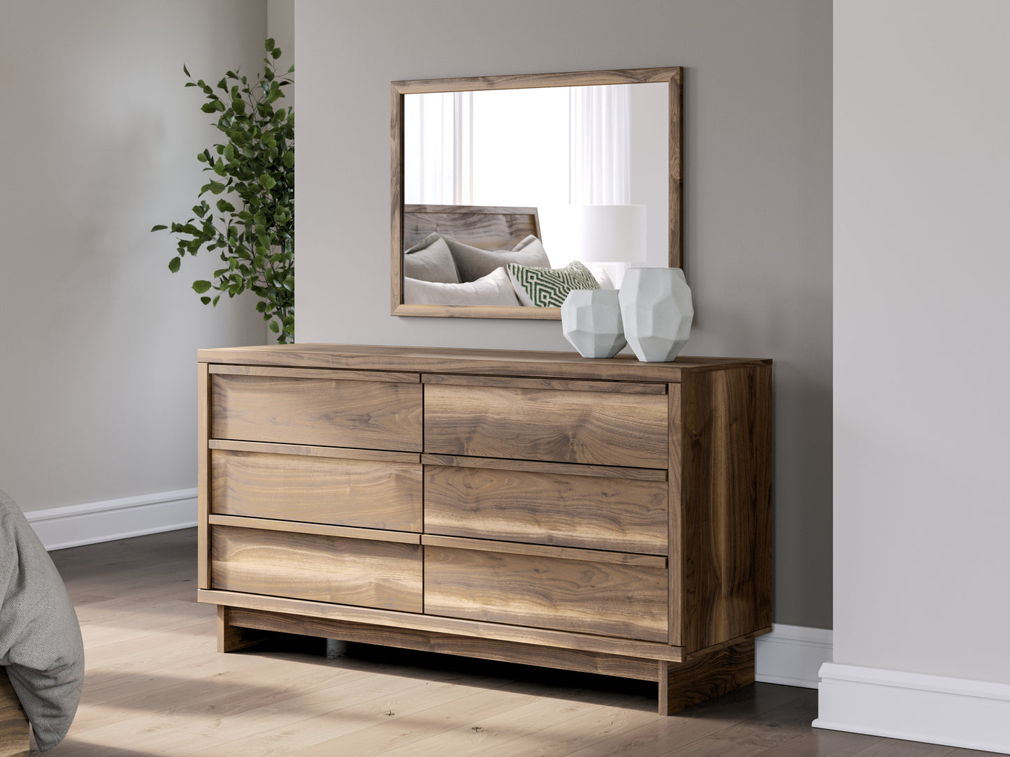 Chirason Full Upholstered Bed, Dresser and Mirror