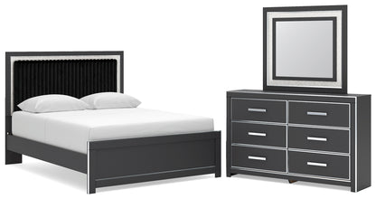 Zuraleus Queen Upholstered Panel Platform Bed, Dresser and Mirror