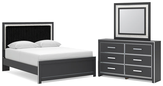 Zuraleus Queen Upholstered Panel Platform Bed, Dresser and Mirror