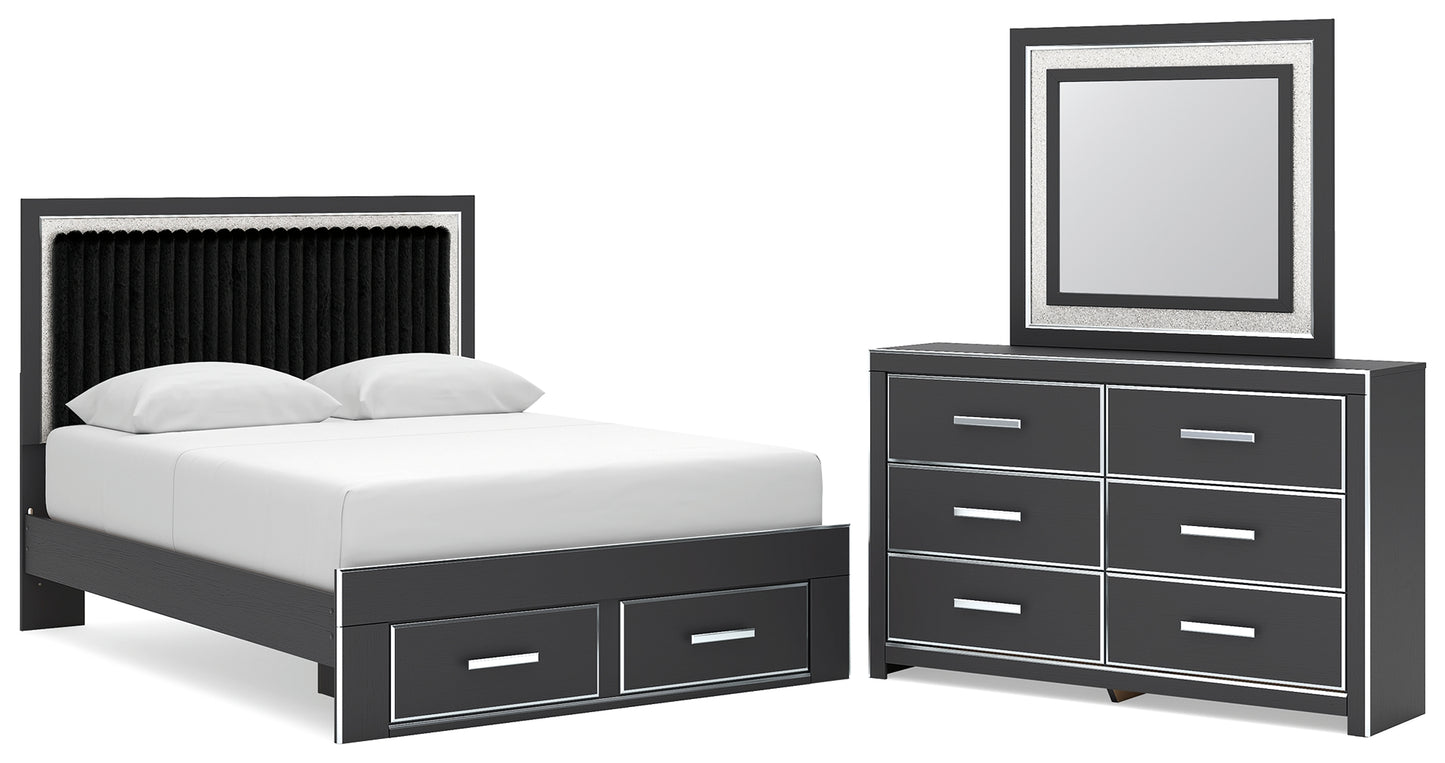 Zuraleus Queen Upholstered Panel Platform Storage Bed, Dresser and Mirror