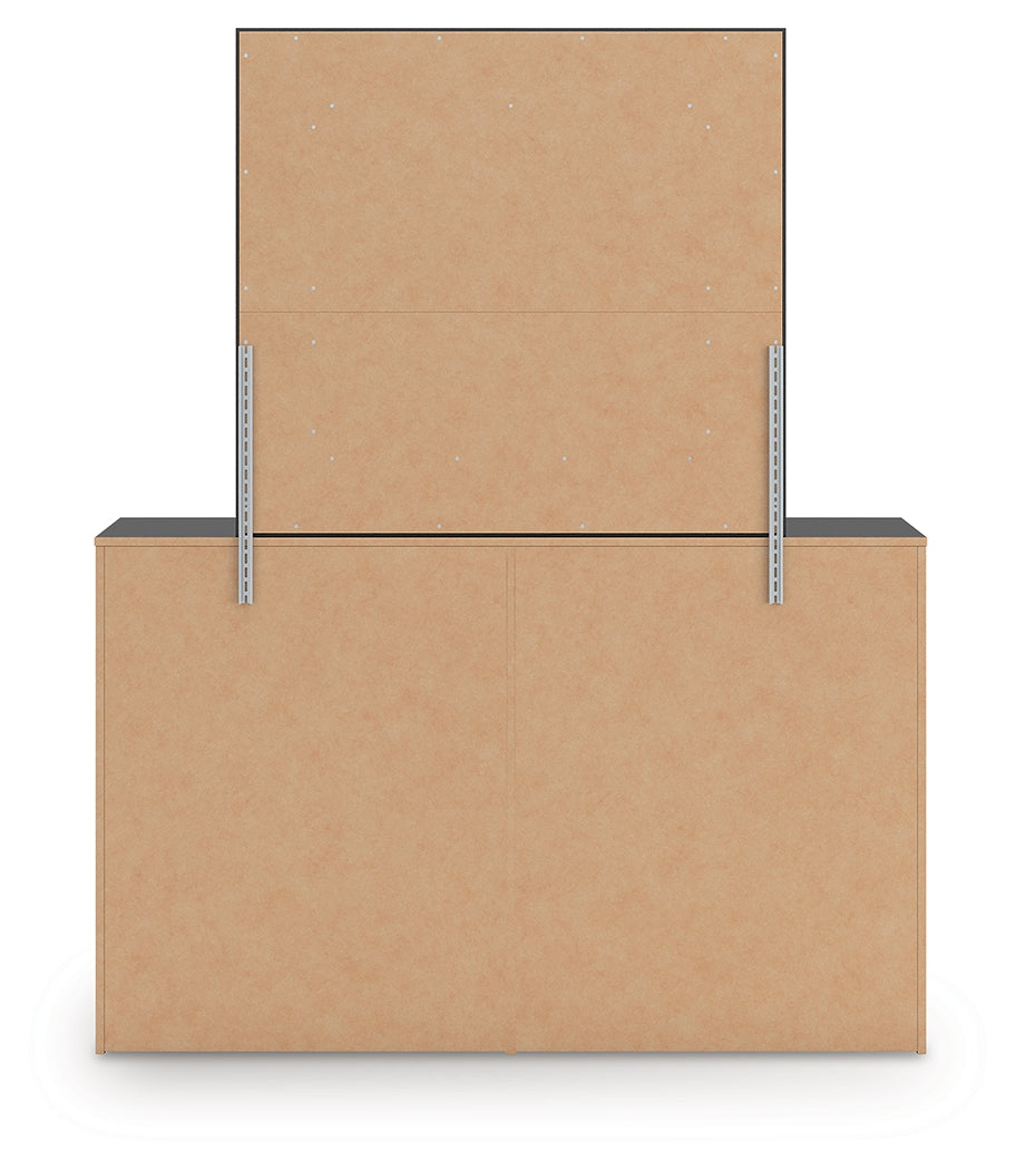 Zuraleus Queen Upholstered Panel Platform Bed, Dresser and Mirror