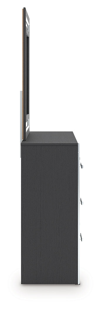 Zuraleus Queen Upholstered Panel Platform Bed, Dresser and Mirror