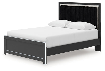 Zuraleus Queen Upholstered Panel Platform Bed, Dresser and Mirror