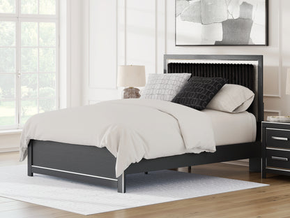 Zuraleus Queen Upholstered Panel Platform Bed, Dresser and Mirror