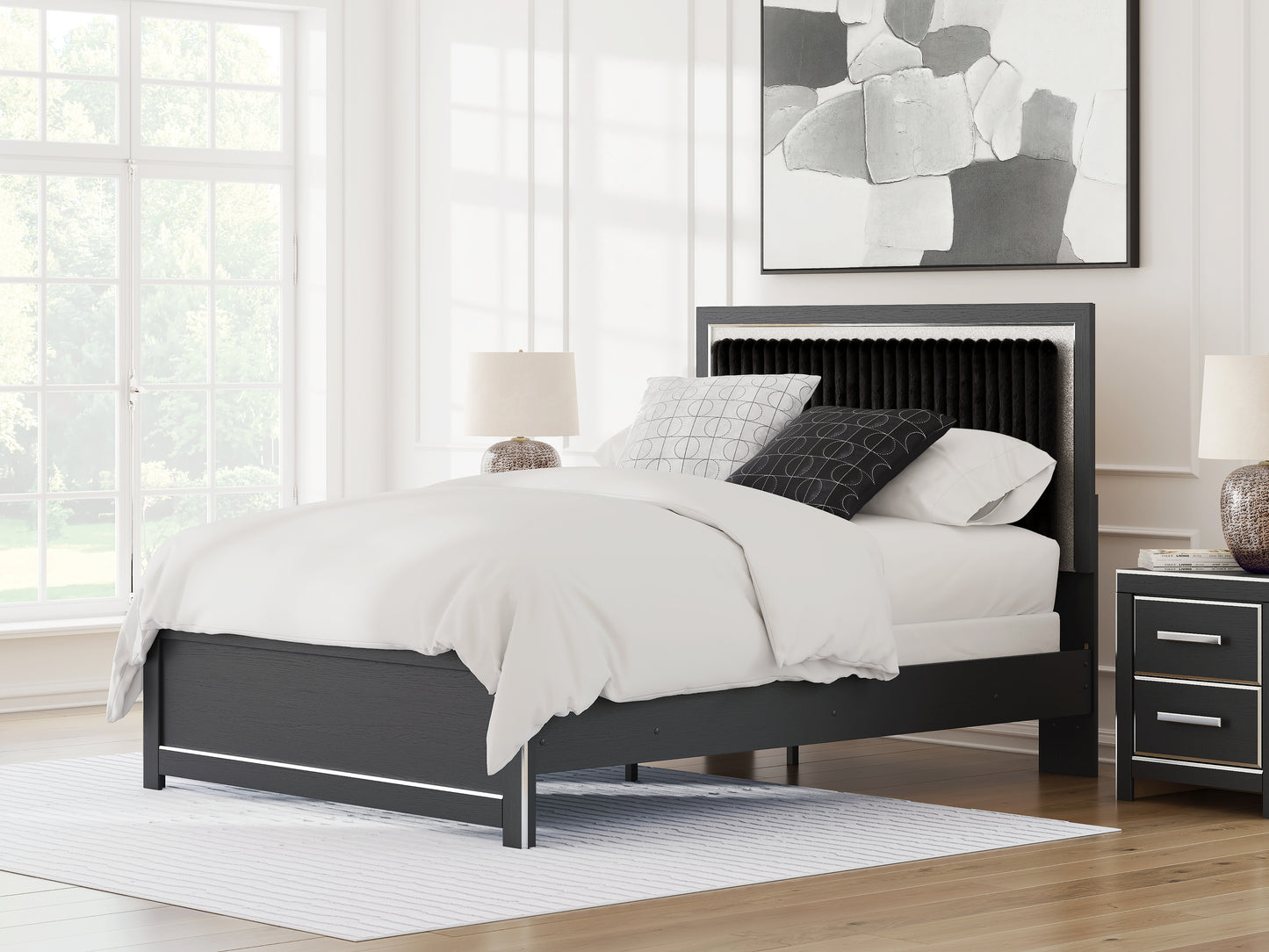 Zuraleus Queen Upholstered Panel Bed, Dresser and Mirror