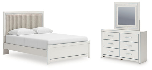 Zuraleus Queen Upholstered Panel Platform Bed, Dresser and Mirror