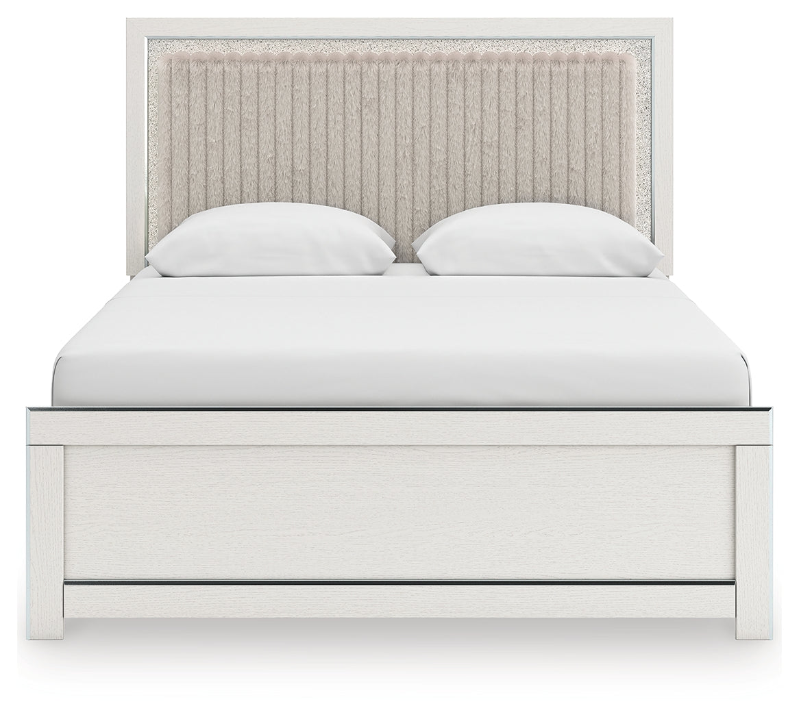 Zuraleus Queen Upholstered Panel Platform Bed, Dresser and Mirror