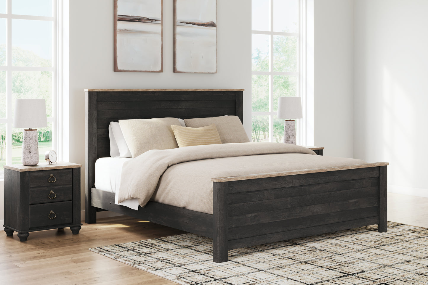 Nanforth King Panel Bed, Dresser, Mirror and Nightstand