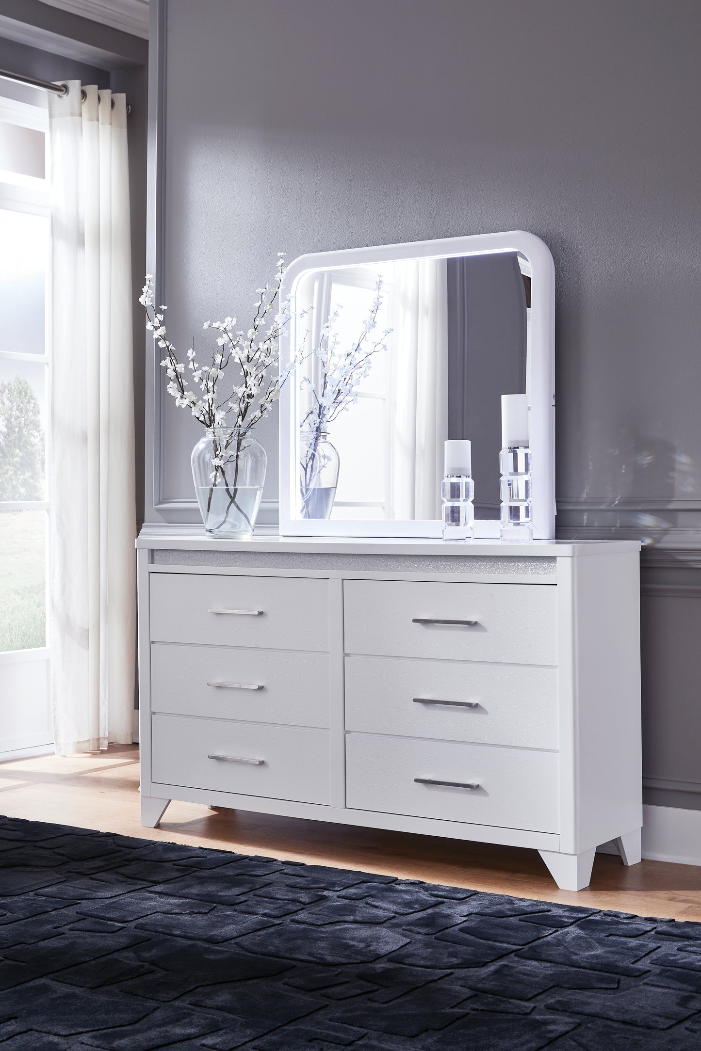 Jarlee King Panel Bed, Dresser, Mirror and Nightstand