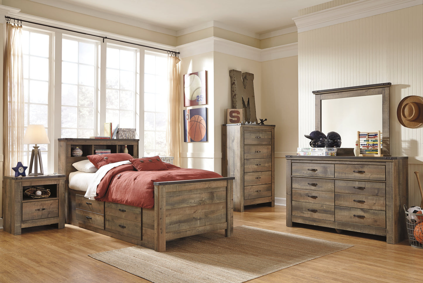 Trinell Twin Bookcase Bed with 2 Storage Drawers