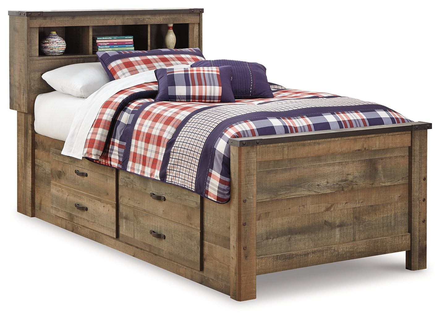 Trinell Twin Bookcase Storage Bed, Dresser, Mirror and Nightstand