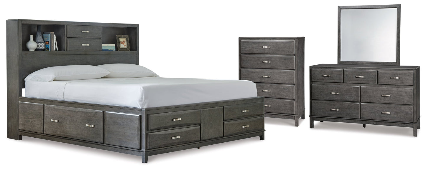 Caitbrook California King Storage Bed, Dresser, Mirror and Chest