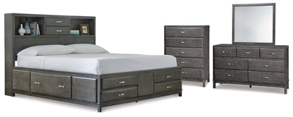 Caitbrook California King Storage Bed, Dresser, Mirror and Chest