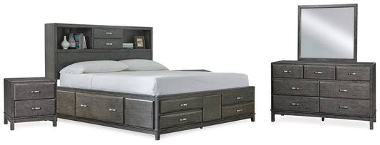 Caitbrook California King Storage Bed, Dresser, Mirror and Chest