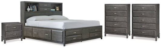 Caitbrook Queen Storage Bed, 2 Chests and 2 Nightstands