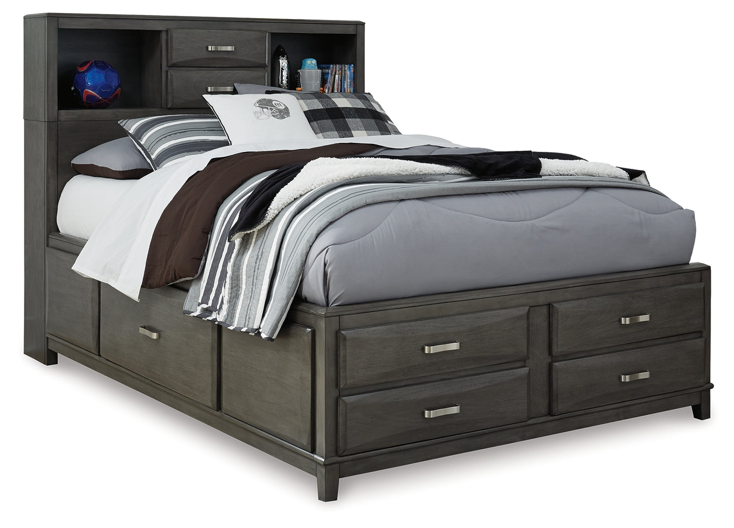 Caitbrook Full Storage Bed with Mirrored Dresser