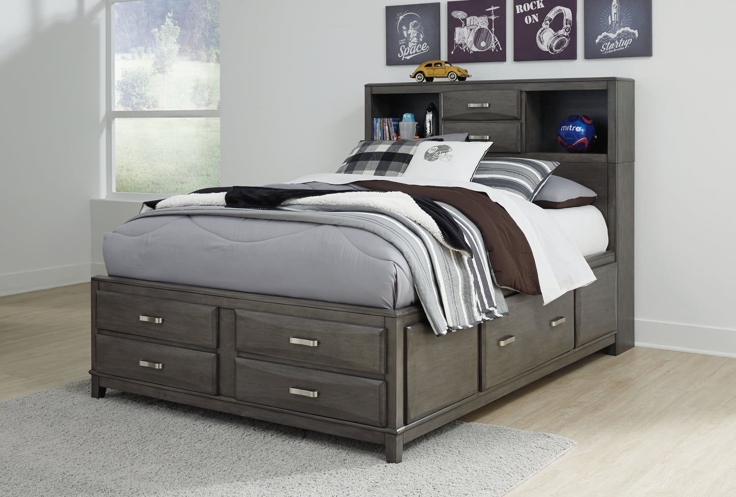 Caitbrook Full Storage Bed, Dresser, Mirror and Nightstand