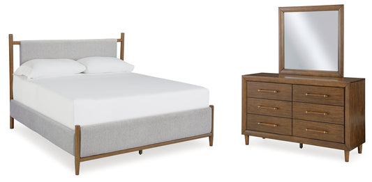 Lyncott California King Upholstered Bed, Dresser and Mirror