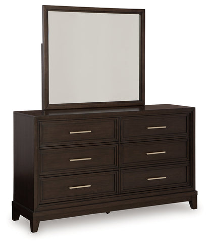 Neymorton King Upholstered Panel Bed, Dresser and Mirror