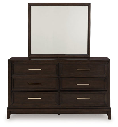 Neymorton California King Upholstered Panel Bed, Dresser and Mirror