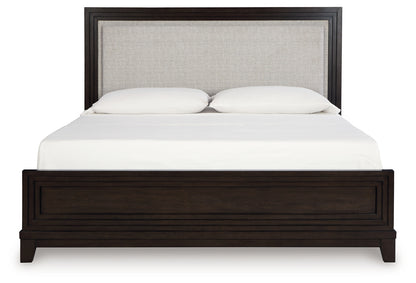 Neymorton King Upholstered Panel Bed, Dresser and Mirror