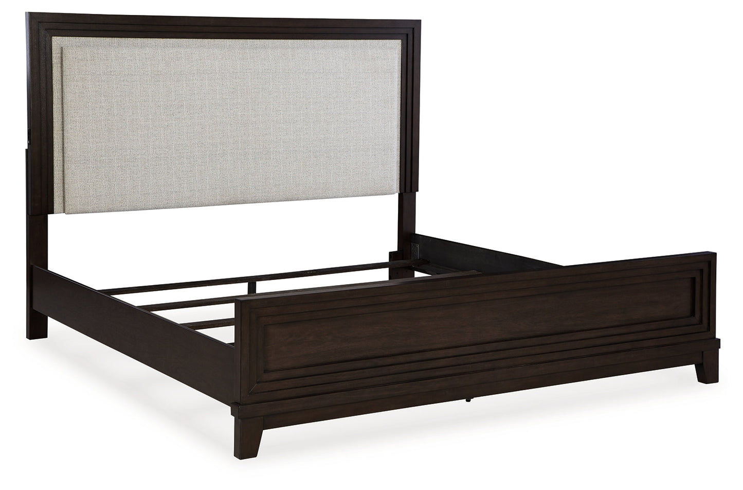 Neymorton California King Upholstered Panel Bed, Dresser and Mirror