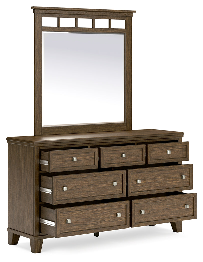 Shawbeck Queen Panel Bed, Dresser, Mirror and Nightstand